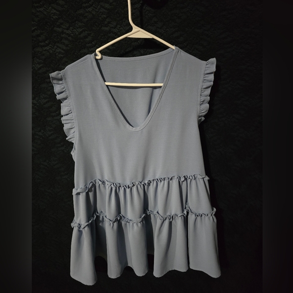 Shein Blue Ruffled Top - Picture 1 of 2